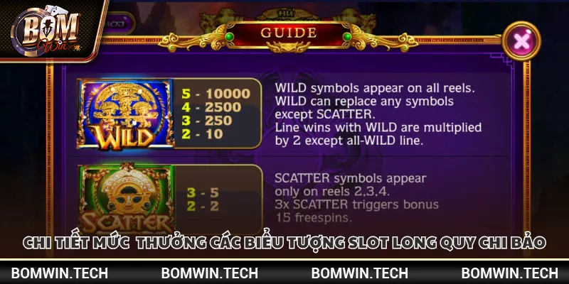 Slot Long Quy Chi Bảo Bomwin – Khám phá kho báu huyền thoại 3 Chi tiết mức thưởng các biểu tượng Slot Long Quy Chi Bảo